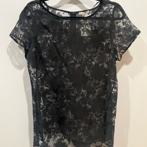 Pleione Sheer Black Floral Blouse